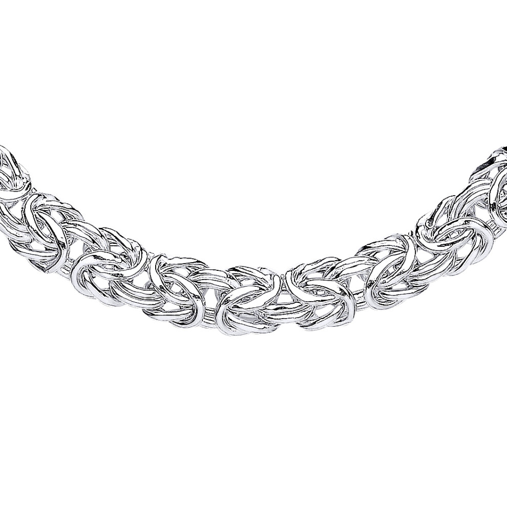 Jewelco London Ladies Rhodium Plated Sterling Silver 3D Square Byzantine Chain Necklace 7mm 16 + 2 inch - GVK430