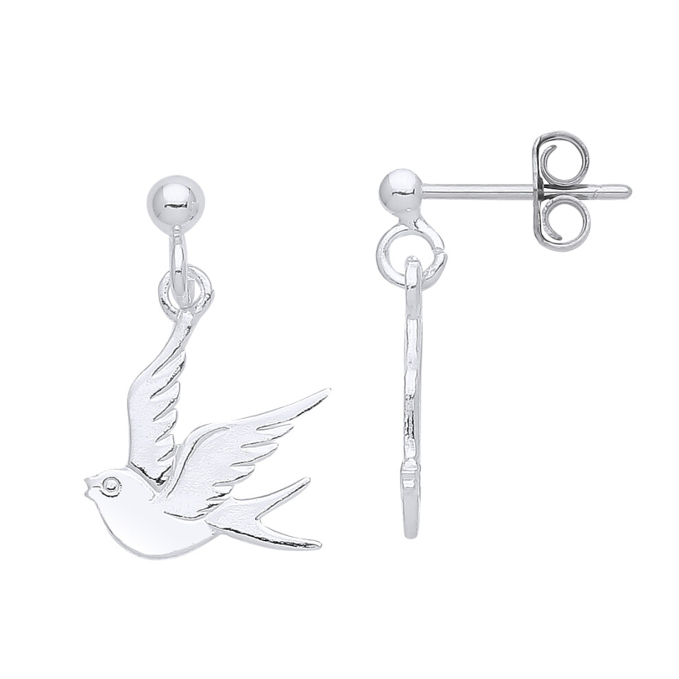 Jewelco London Ladies Rhodium Plated Sterling Silver Dove of Peace Ball Drop Earrings - GVE954