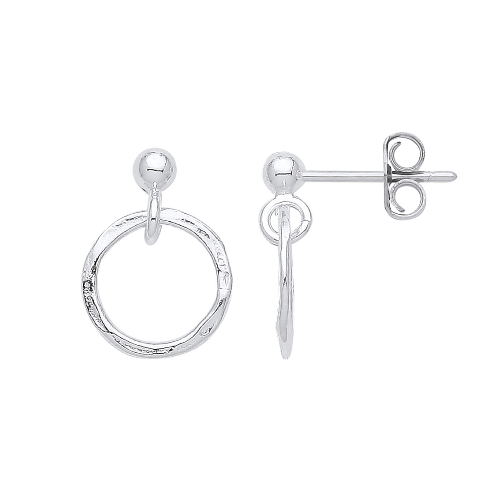 Jewelco London Ladies Rhodium Plated Sterling Silver Ouroboros Circle Ball Drop Earrings - GVE959