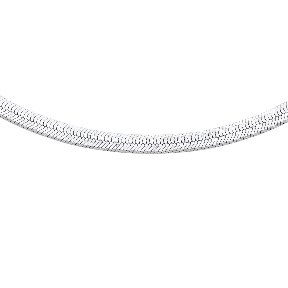 Jewelco London Ladies Rhodium Plated Sterling Silver Flat Herringbone Chain Necklace 4mm 14 + 1.5 inch - GVCL014