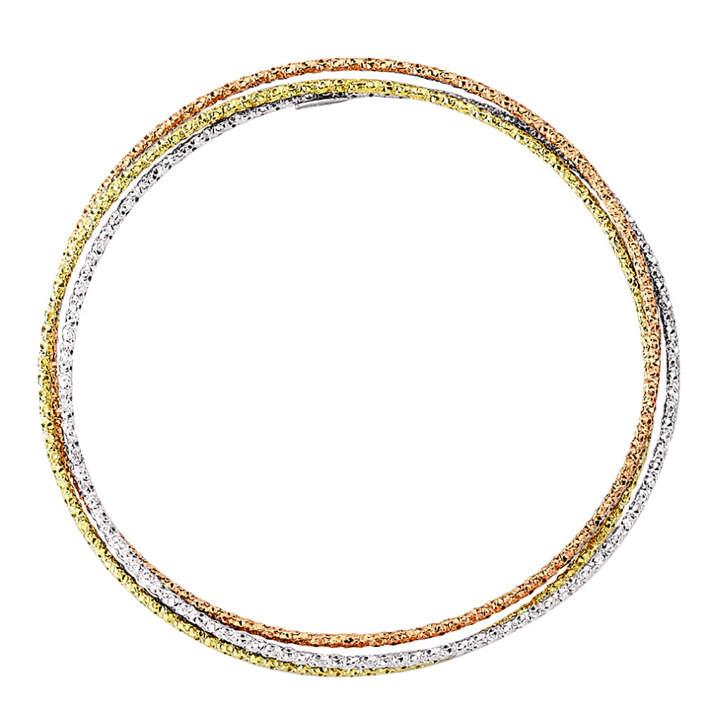 Jewelco London Ladies Rhodium Yellow & Rose Gold-Plated Sterling Silver Russian Wedding Bangle Bracelet 3 x 1.5mm - BRC98