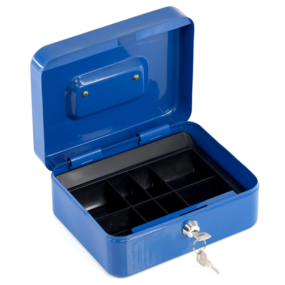 GEEZY Metal Cash Box 2 Keys Lockable Secure Petty Money Coin Tin Safe Storage Blue Box