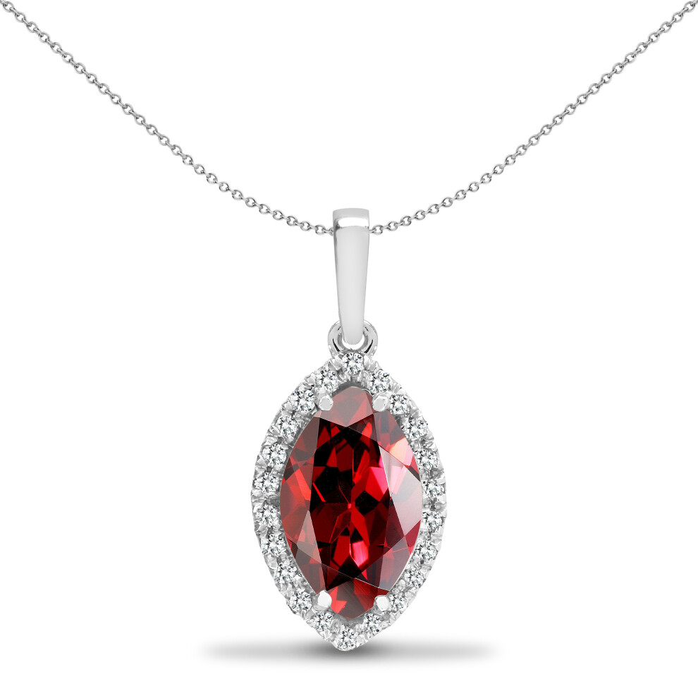 Jewelco London 18ct White Gold 4 Claw Set G SI 0.1ct Diamond and Marquise Red 1.6ct Garnet Teardrop Halo Cluster Pendant - 18P219