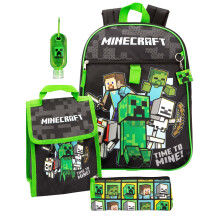 Minecraft Time To Mine Kids Backpack Set - 42cm Officially Licensed Backpack with Lunch Bag & Pencil Case (Creeper, Skeleton, Steve, Zombie)