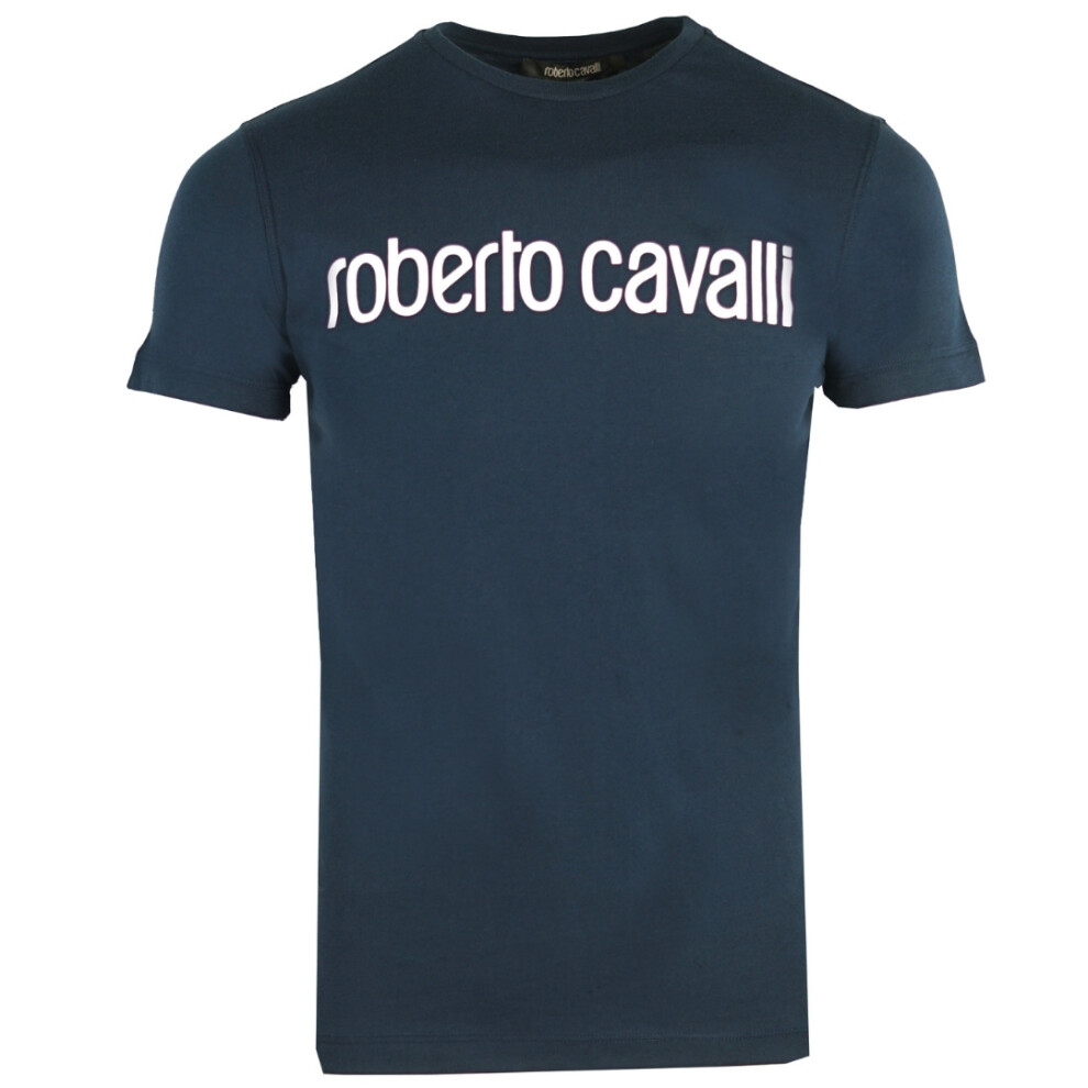 (XL) Roberto Cavalli Logo Navy Blue T-Shirt