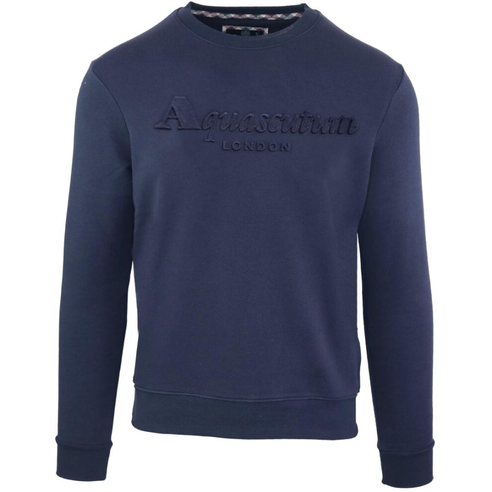 (L) Aquascutum Embossed Brand Logo Navy Sweatshirt 