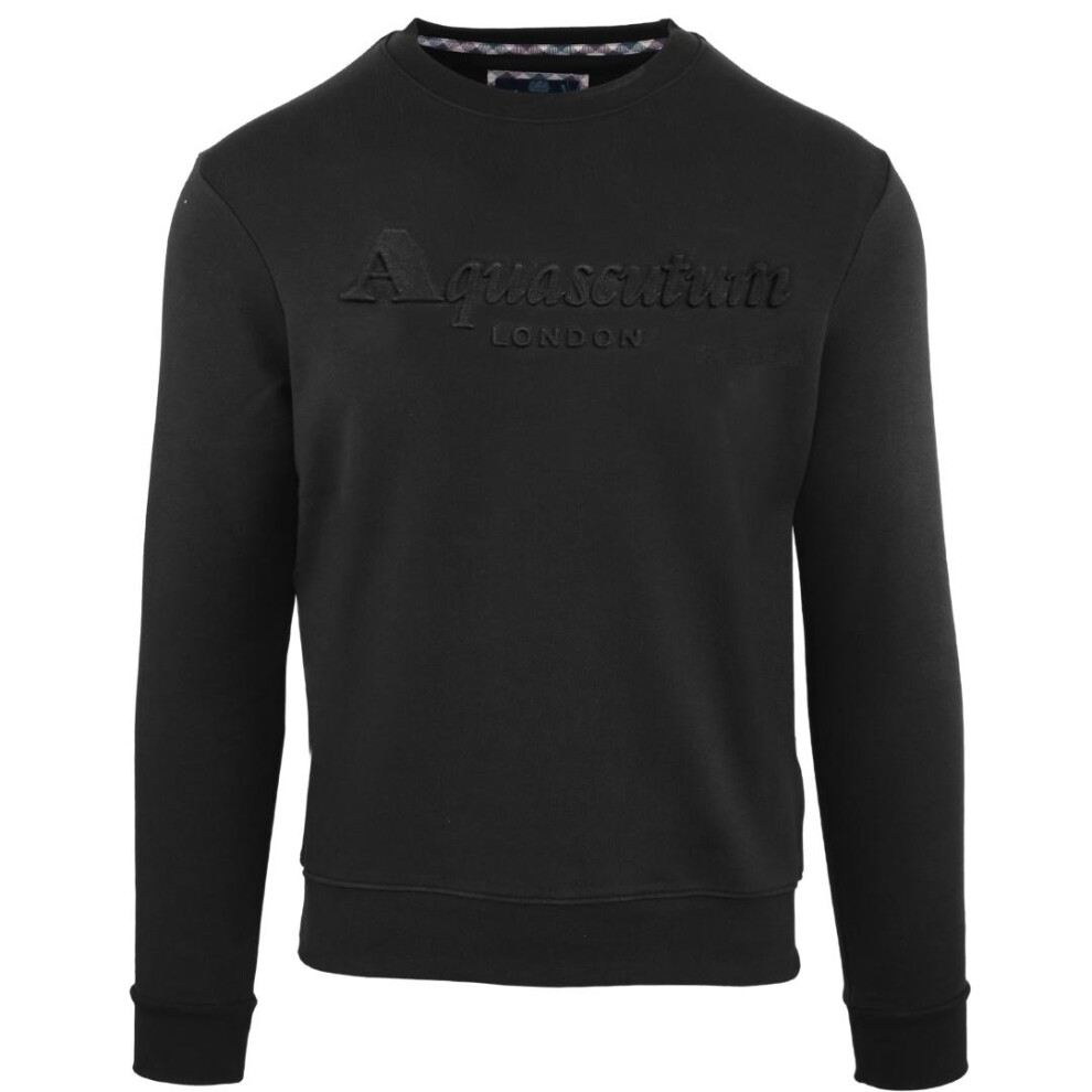 (XL) Aquascutum Embossed Brand Logo Black Sweatshirt 