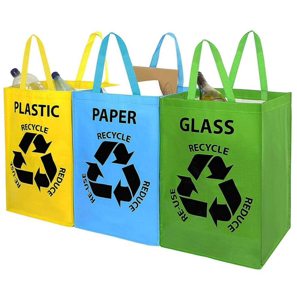 GEEZY Set of 3 Recycle Carry Bags Recycling Organizer Reusable Waste Bin Sack Handles