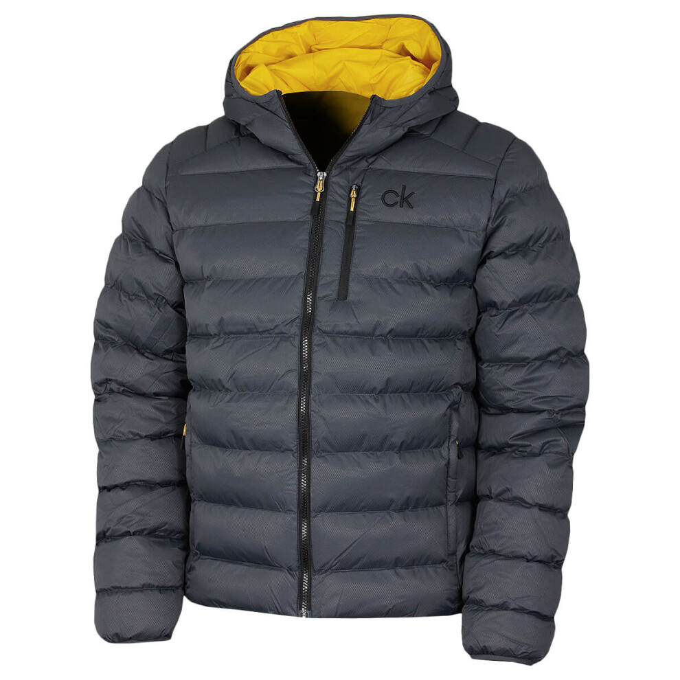 Calvin Klein (M, Charcoal) Mens 2021 San Gabriel Woven Jacquard Padded Jacket