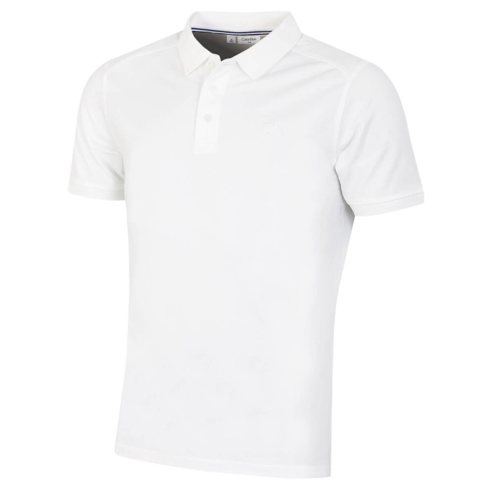 (M, White) Calvin Klein Mens 2021 North Coast Moisture Wicking Polo Shirt