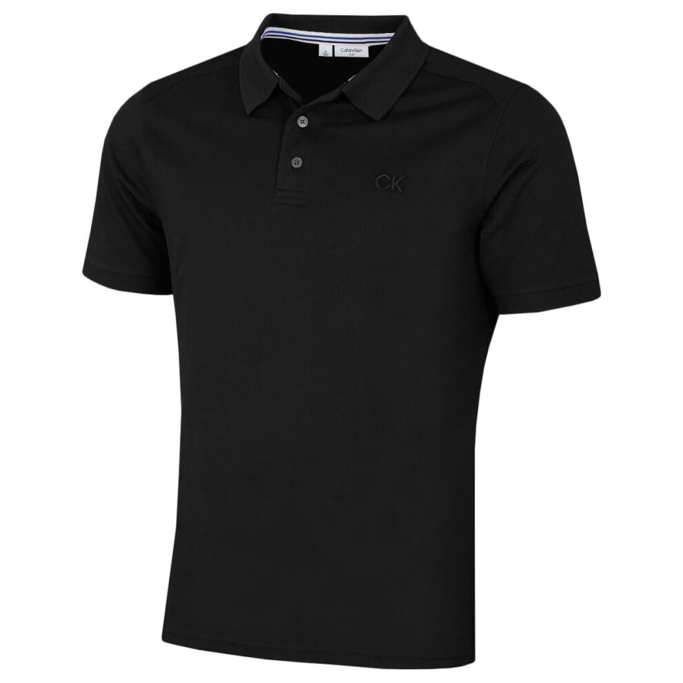 (L, Black) Calvin Klein Mens 2021 North Coast Moisture Wicking Polo Shirt