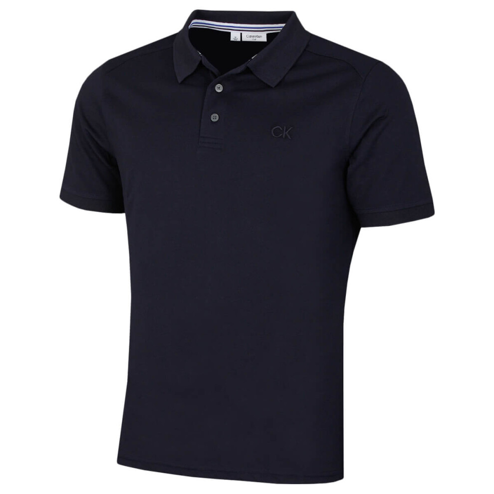 (L, Navy) Calvin Klein Mens 2021 North Coast Moisture Wicking Polo Shirt