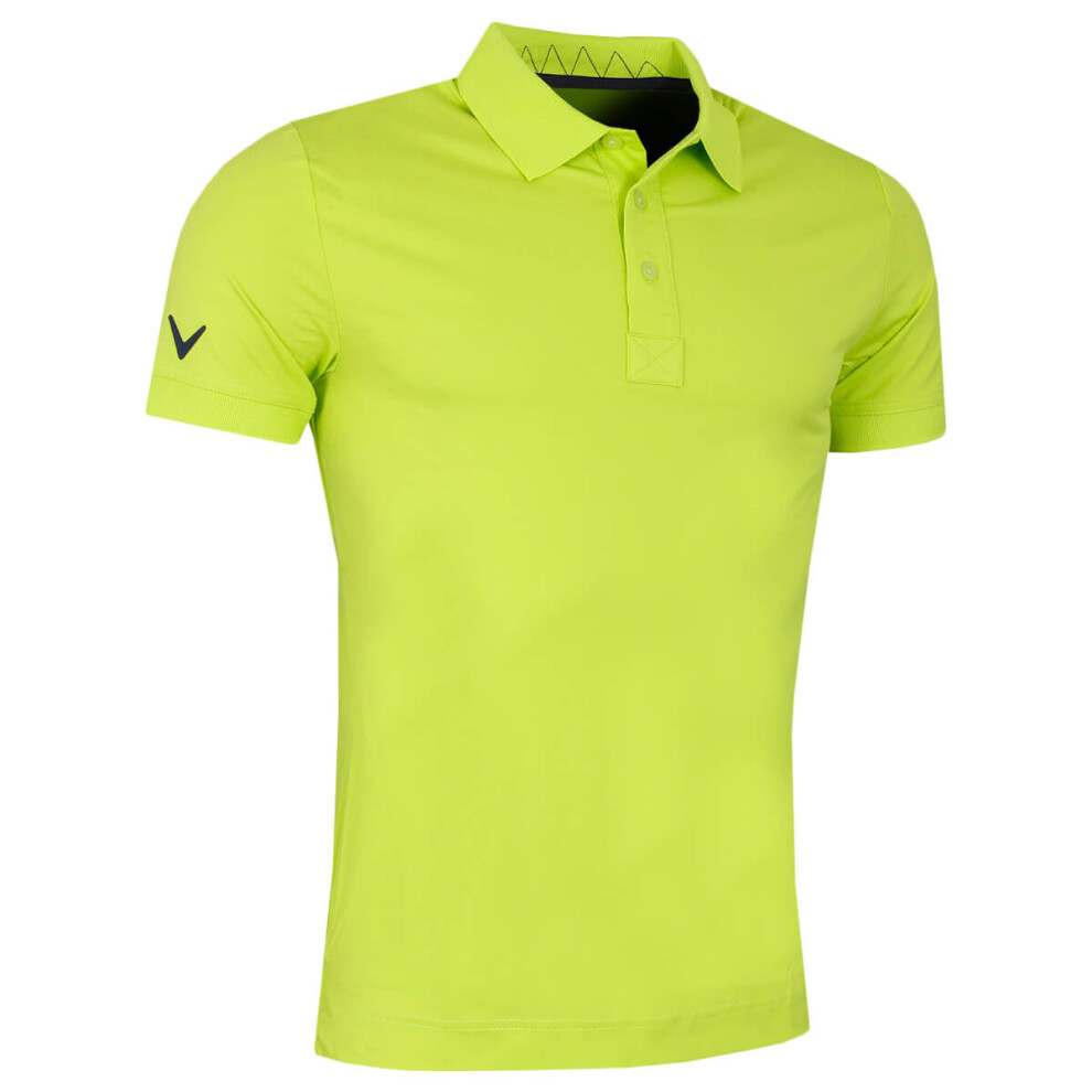 (M, Lime Punch) Callaway Golf Mens Solid Ribbed Wicking Stretch Fabric Polo Shirt