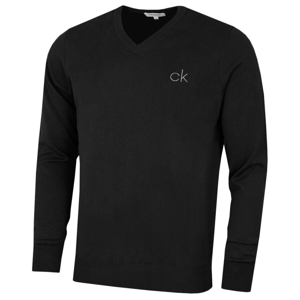 (S, Black) Calvin Klein Mens 2022 V-Neck Tour Durable Comfort Golf Sweater