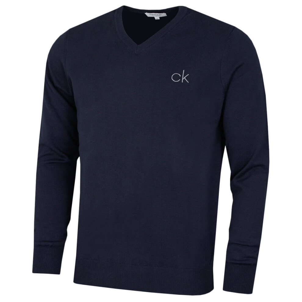 (L, Navy) Calvin Klein Mens 2022 V-Neck Tour Durable Comfort Golf Sweater