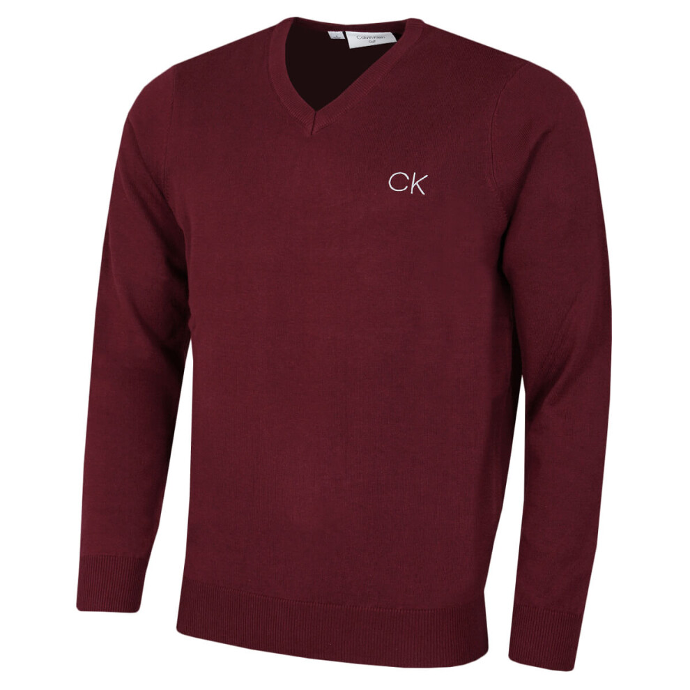 (L, Burgundy) Calvin Klein Mens 2022 V-Neck Tour Durable Comfort Golf Sweater