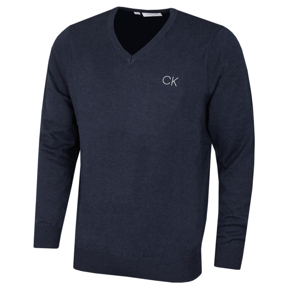 (M, Navy Marl) Calvin Klein Mens 2022 V-Neck Tour Durable Comfort Golf Sweater