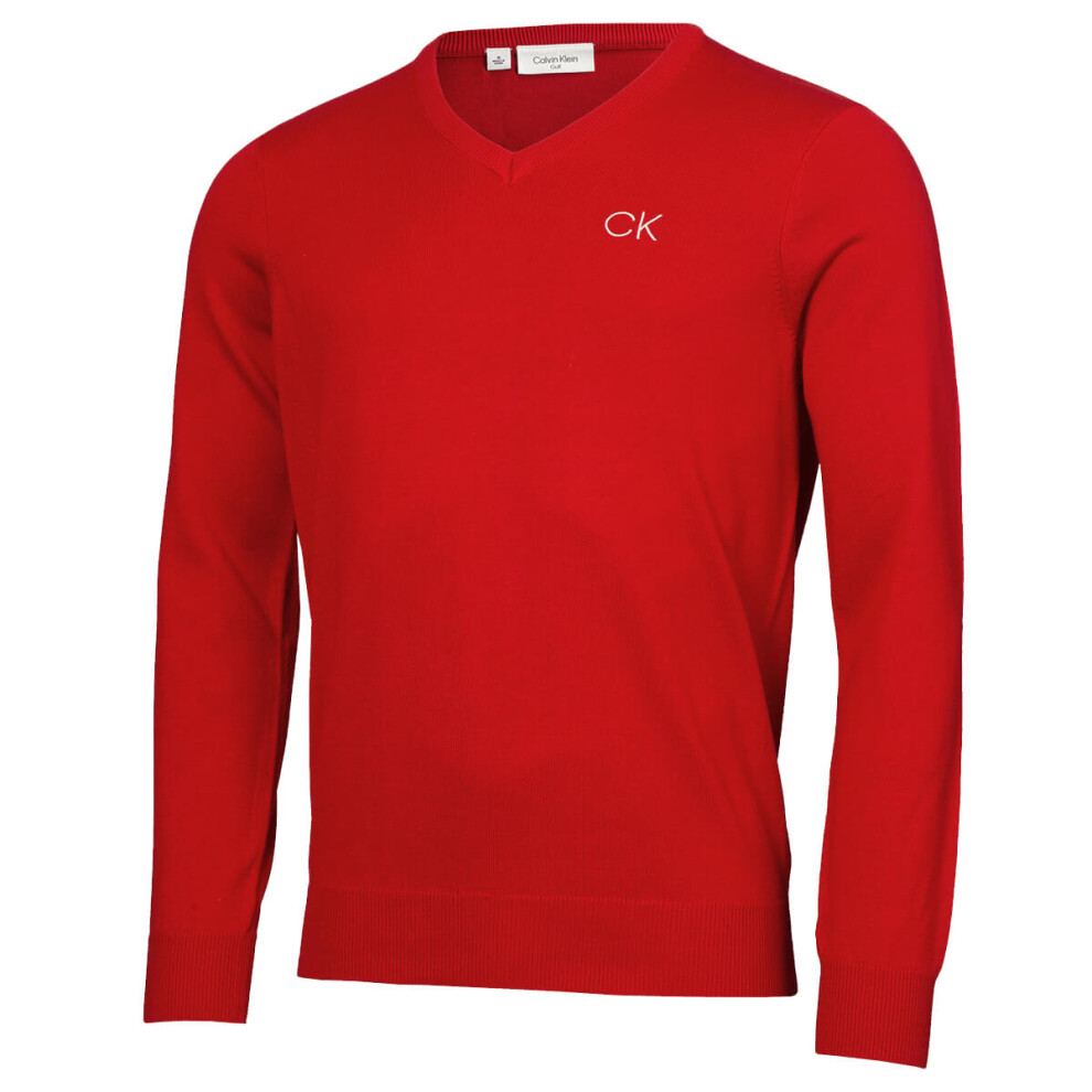 (M, Red) Calvin Klein Mens V-Neck Tour Durable Comfort Golf Sweater