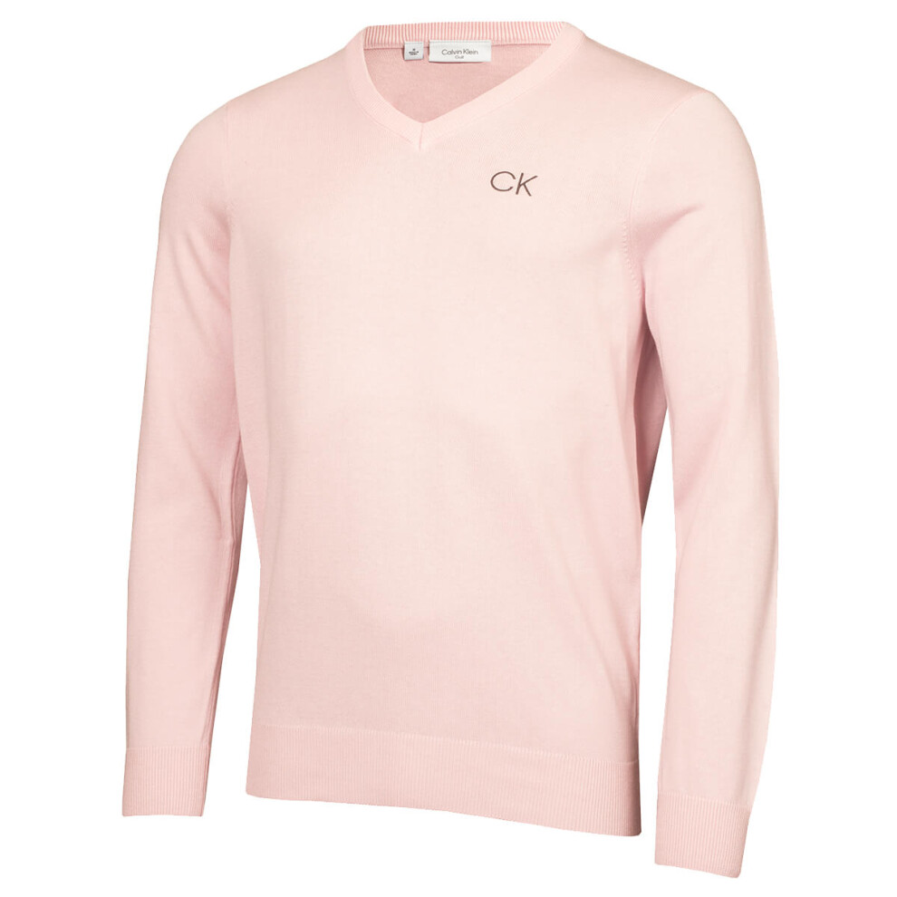 (L, Pink) Calvin Klein Mens V-Neck Tour Durable Comfort Golf Sweater