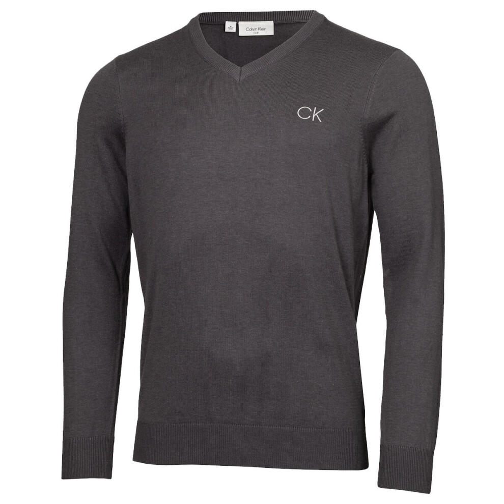 (M, Steel Grey) Calvin Klein Mens V-Neck Tour Durable Comfort Golf Sweater