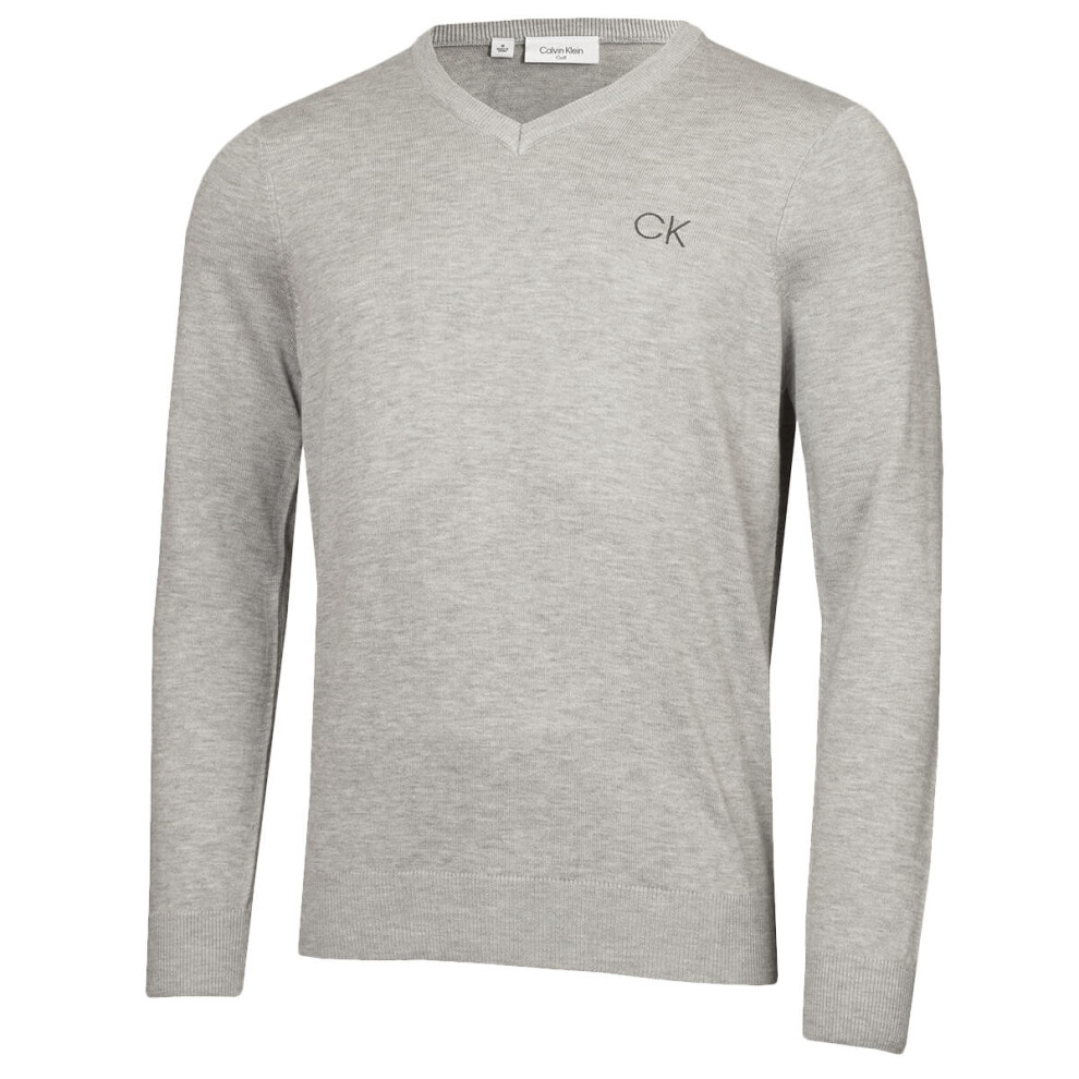 (S, Silver) Calvin Klein Mens V-Neck Tour Durable Comfort Golf Sweater