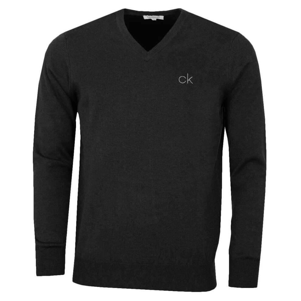 (M, Charcoal Marl) Calvin Klein Golf Mens 2021 V-Neck Tour Durable Comfort Sweater