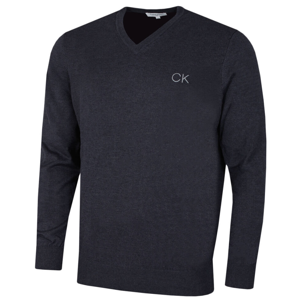 (M, Denim Marl) Calvin Klein Golf Mens 2021 V-Neck Tour Durable Comfort Sweater