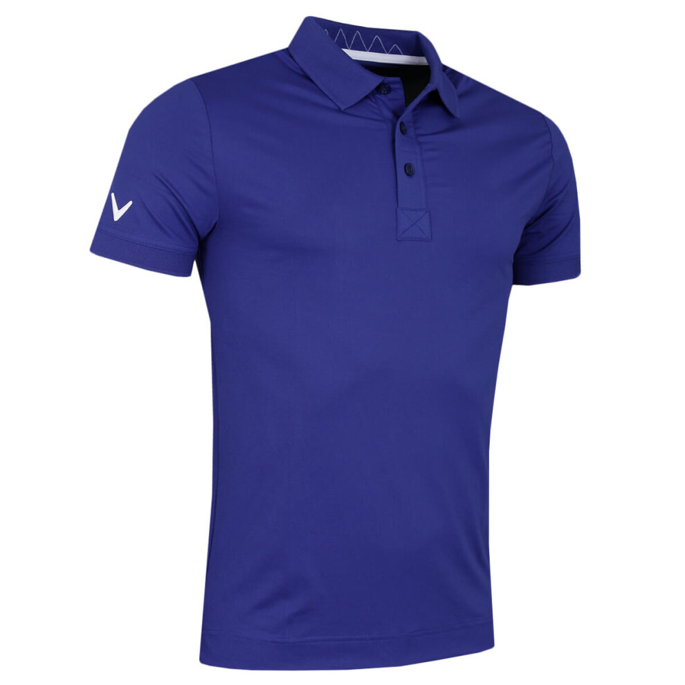 (S, Clematis Blue) Callaway Golf Mens Solid Ribbed Wicking Stretch Golf Polo Shirt