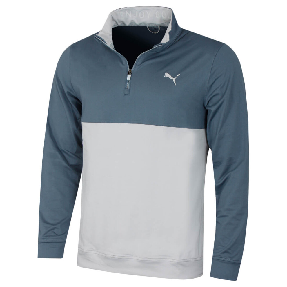 (S, Evening Sky/High Rise) Puma Golf Mens Gamer Colourblock 1/4 Zip Moisture Wicking Sweater