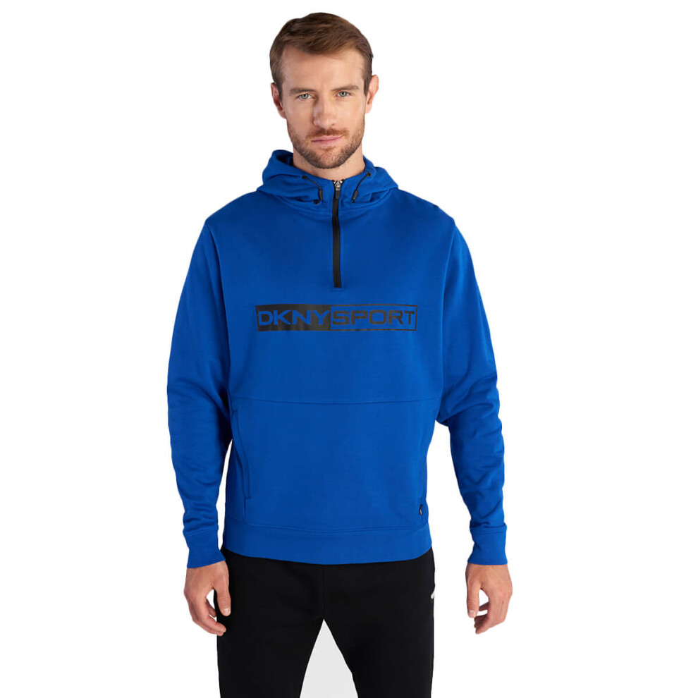 (L, Electric Blue) DKNY Mens Bergen Beach 1/4 Zip Stretch Breathable Soft Feel Hoody