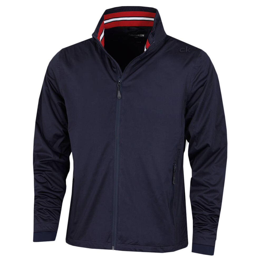 (3XL, Navy/Red) Calvin Klein Mens 2021 Collar Detail Waterproof Stretch Golf Jacket