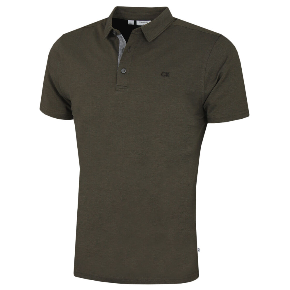 (M, Olive) Calvin Klein Mens Prep Campus Oxford Pique Golf Polo Shirt