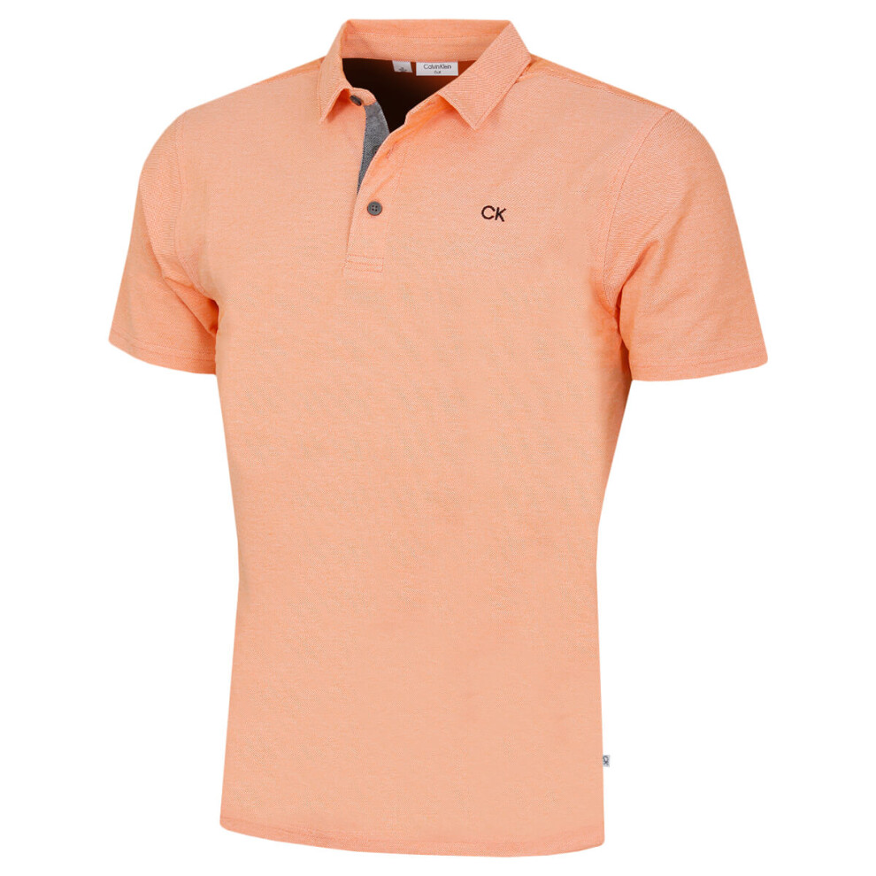 (S, Orange) Calvin Klein Mens Prep Campus Oxford Pique Golf Polo Shirt