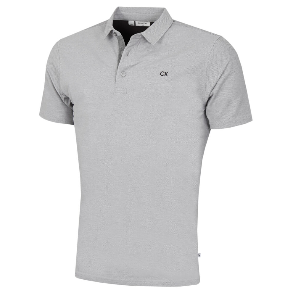 (L, Silver) Calvin Klein Mens Prep Campus Oxford Pique Golf Polo Shirt