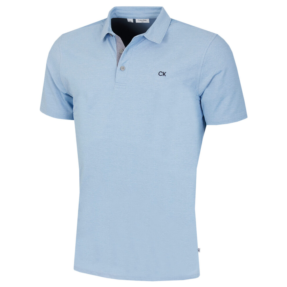 (M, Sky) Calvin Klein Mens Prep Campus Oxford Pique Golf Polo Shirt