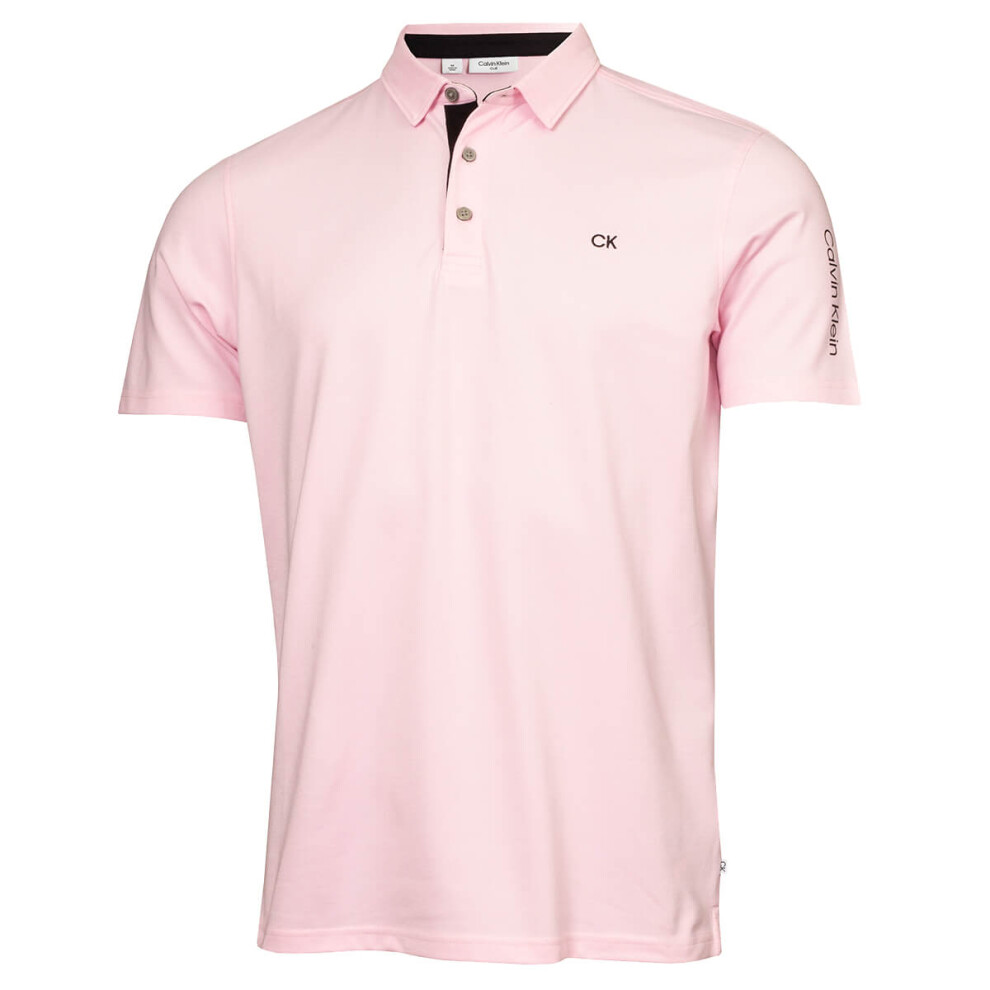 (L, Baby Pink) Calvin Klein Mens Uni Golf Moisture Wicking Breathable Polo Shirt