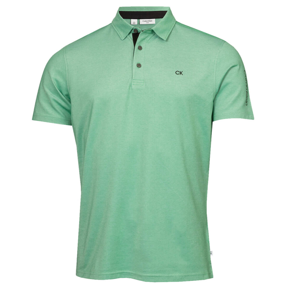 (L, Green) Calvin Klein Mens Uni Golf Moisture Wicking Breathable Polo Shirt