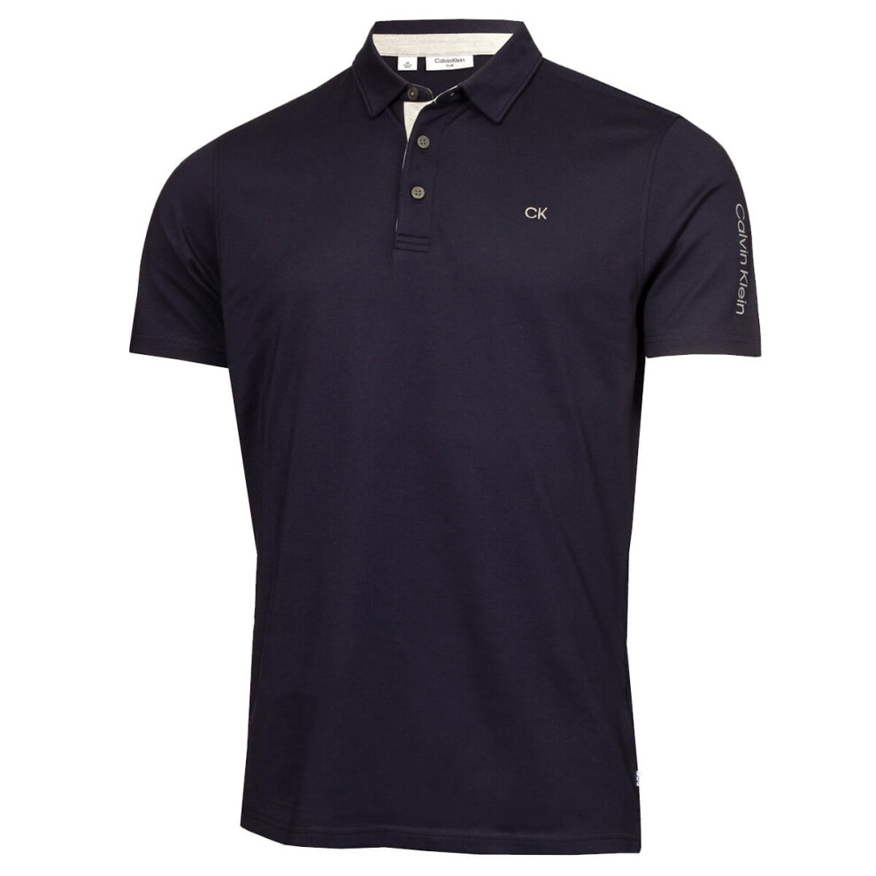 (L, Navy) Calvin Klein Mens Uni Golf Moisture Wicking Breathable Polo Shirt