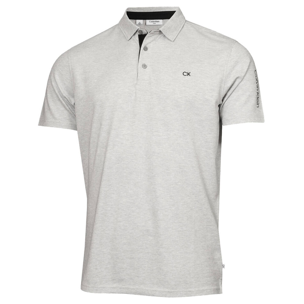 (M, Silver) Calvin Klein Mens Uni Golf Moisture Wicking Breathable Polo Shirt