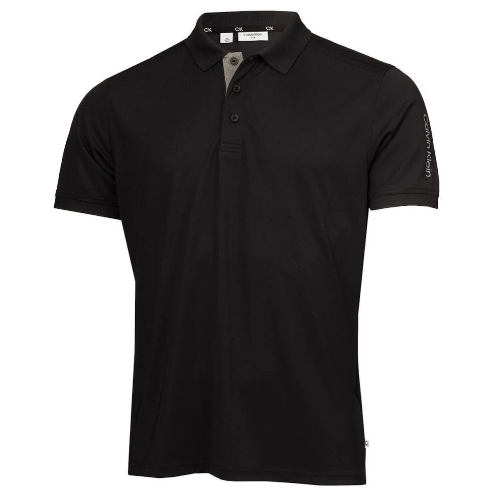 (M, Black) Calvin Klein Mens Club Golf Lightweight Breathable Wicking Polo Shirt