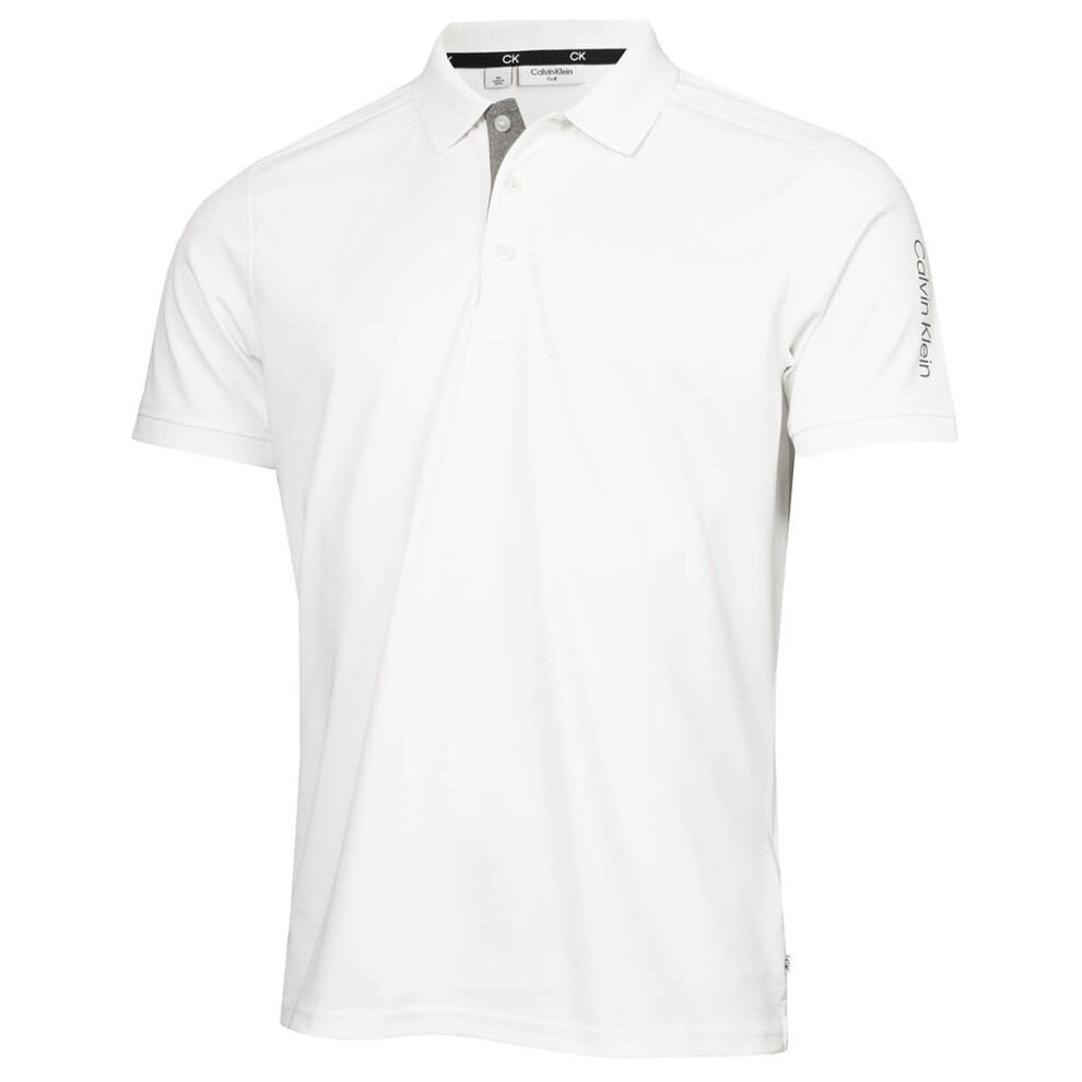 (L, White) Calvin Klein Mens Club Golf Lightweight Breathable Wicking Polo Shirt