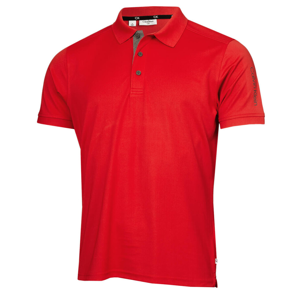 (M, Red) Calvin Klein Mens Club Golf Lightweight Breathable Wicking Polo Shirt