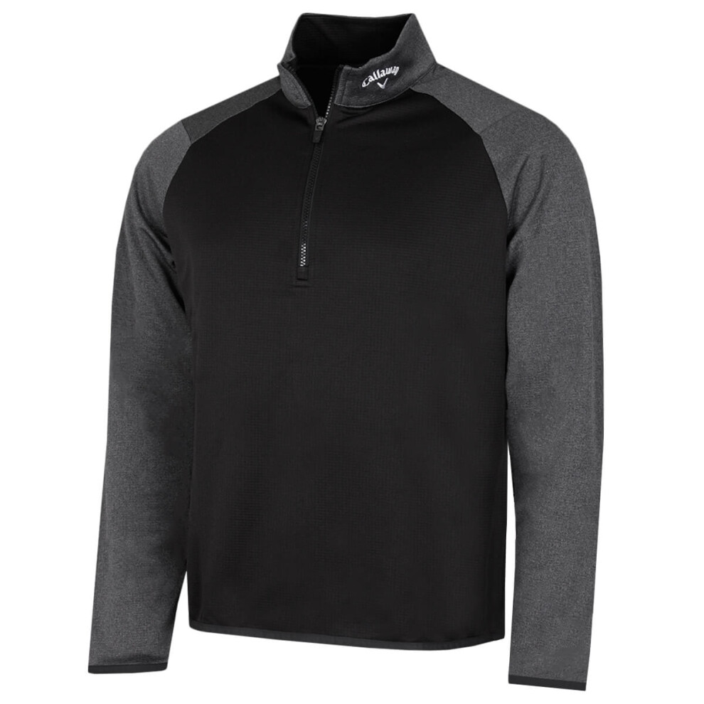 (XL, Caviar) Callaway Golf Mens 2021 Long Sleeve 1/4 Zip Waffle Two-Tone Sport Midlayer