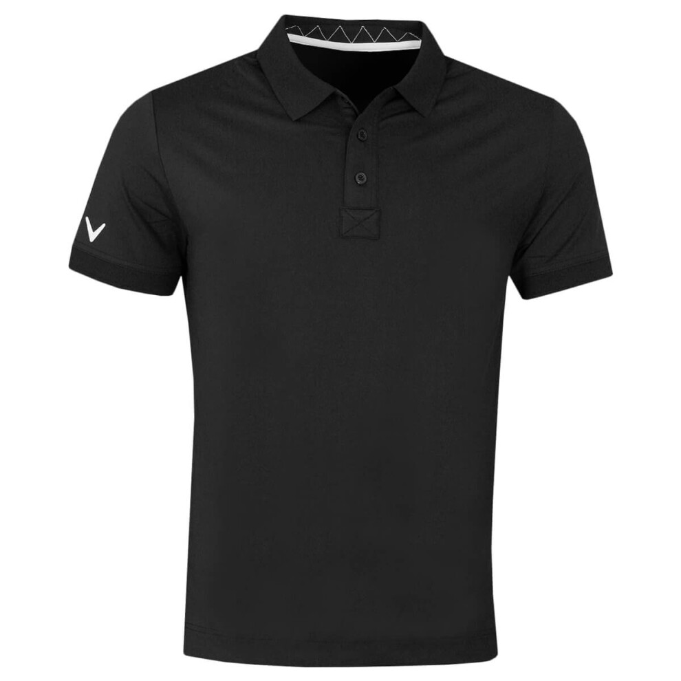 (M, Caviar) Callaway Golf Mens 2021 Solid Ribbed Moisture Wicking Stretch Golf Polo Shirt