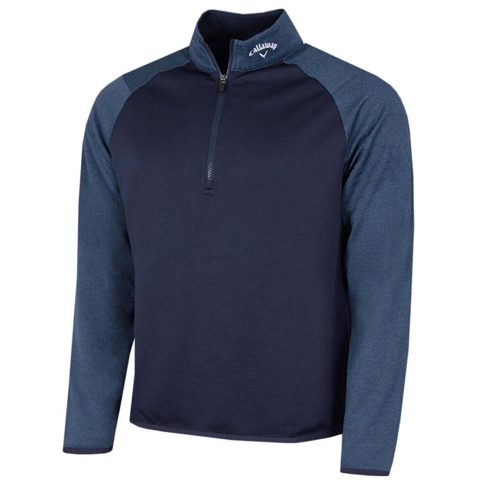 (M, Peacoat) Callaway Golf Mens 2021 Long Sleeve 1/4 Zip Waffle Two-Tone Sport Midlayer