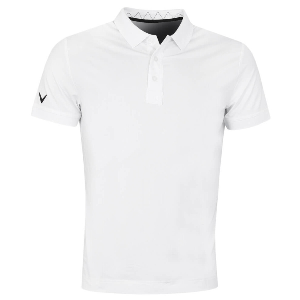 (L, Bright White) Callaway Golf Mens 2021 Solid Ribbed Moisture Wicking Stretch Golf Polo Shirt