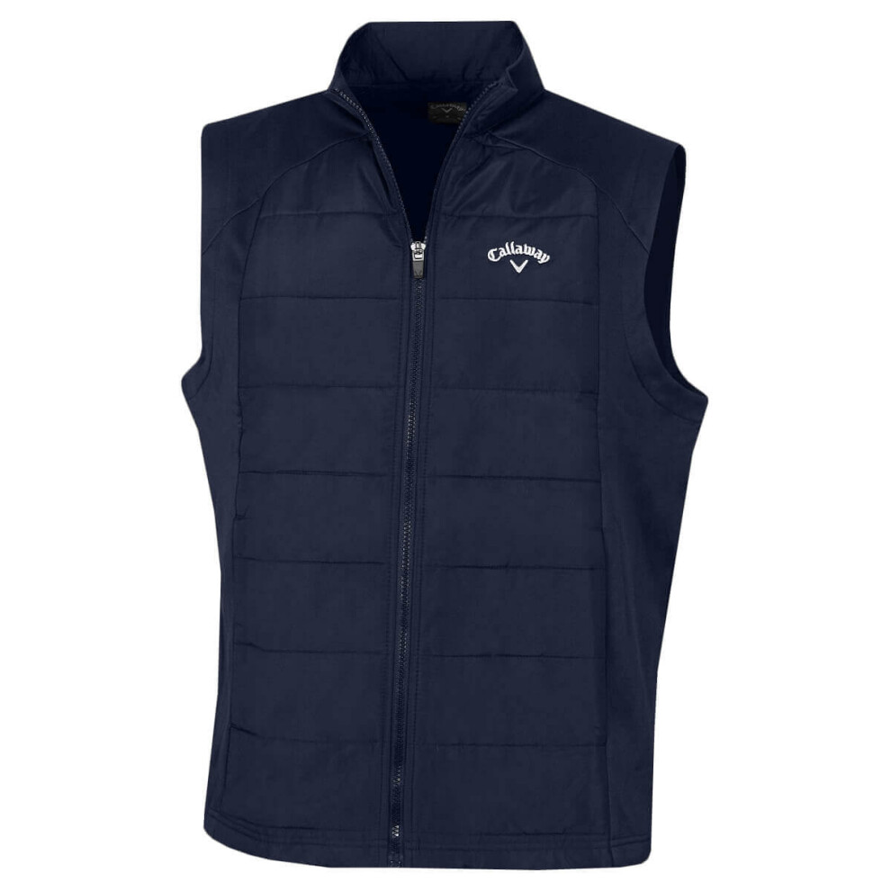 (L, Peacoat) Callaway Golf Mens Full Zip Puffer Stretch Sleeveless Gilet