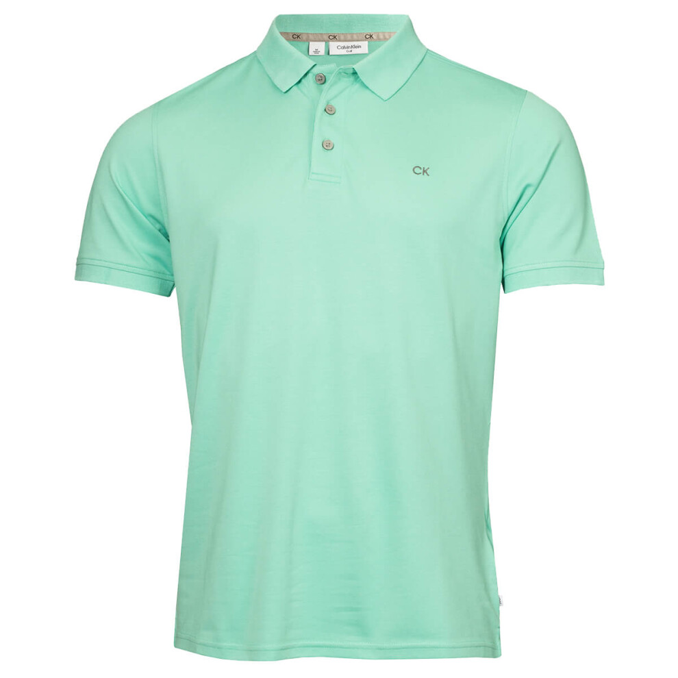 (L, Green) Calvin Klein Mens Planet Friendly Moisture Wicking Supersoft Polo Shirt