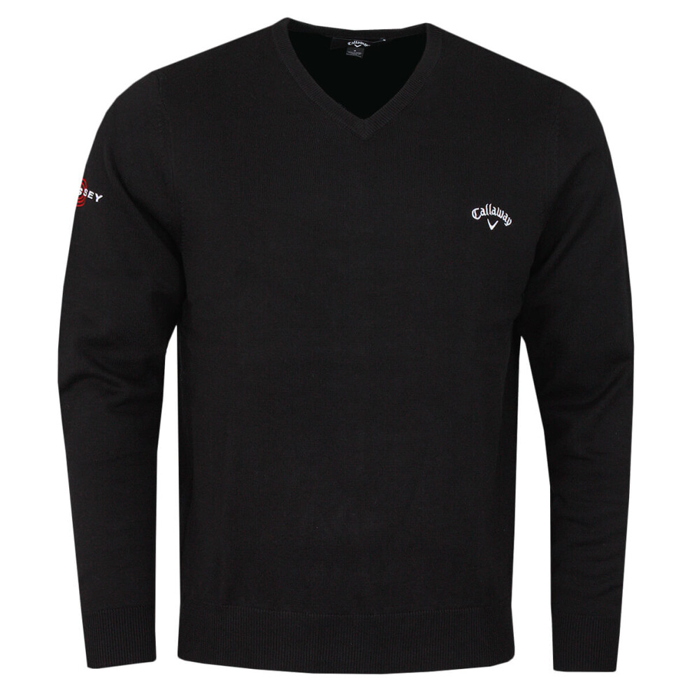 (L, True Black) Callaway Golf Mens 2021 Odyssey Long Sleeve V-Neck 12 Gauge Embroidered Sweater