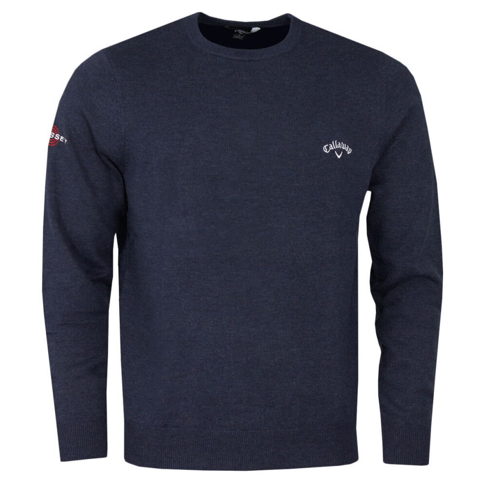 (M, Navy Heather) Callaway Golf Mens 2021 Odyssey Signature Tour Logo Knit Crew Neck Golf Sweater